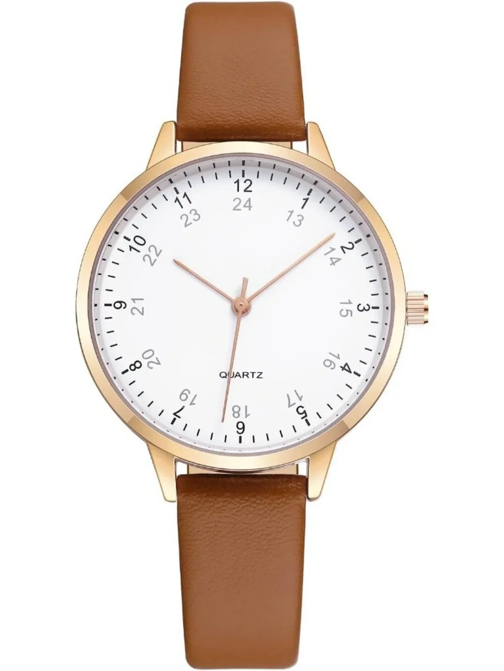 Women's Brown And White Analog Case Quartz Leather Mesh Strap Round Wrist Watch